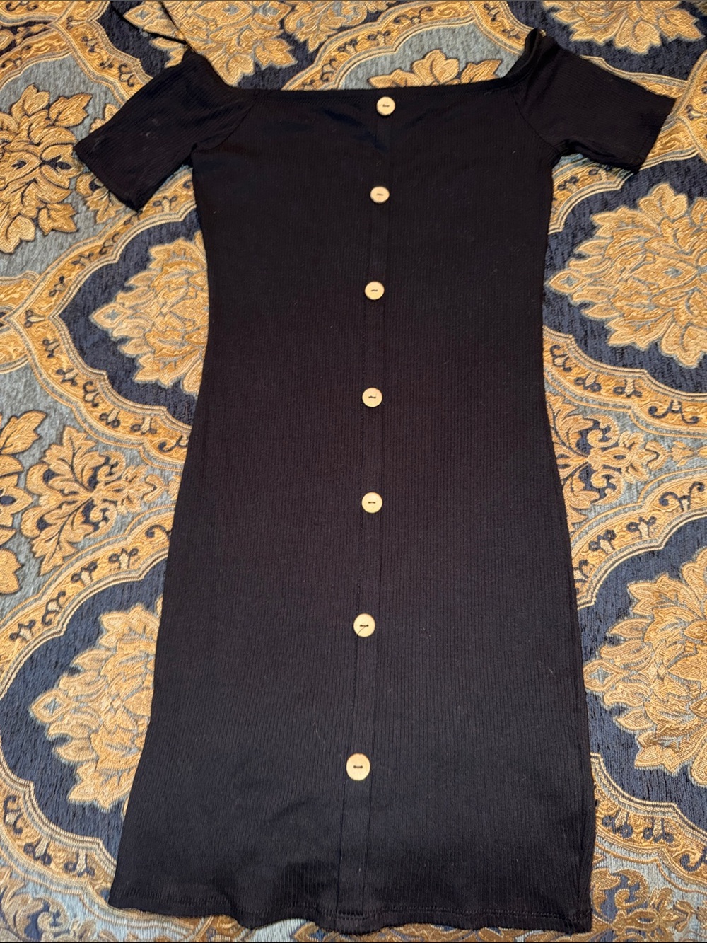 Fashion Nova Black Off-Shoulder Button-Front Midi Dress